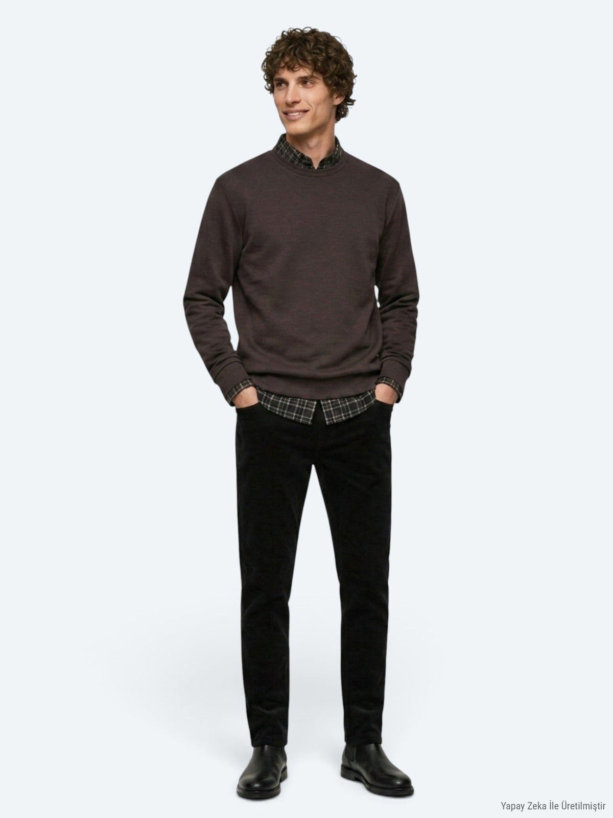 Brauner Rundhalsausschnitt Pullover