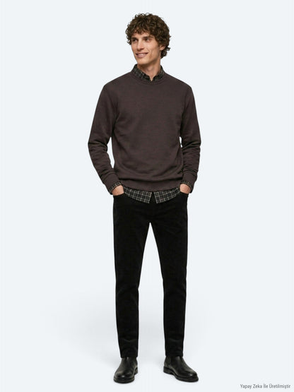 Brauner Rundhalsausschnitt Pullover