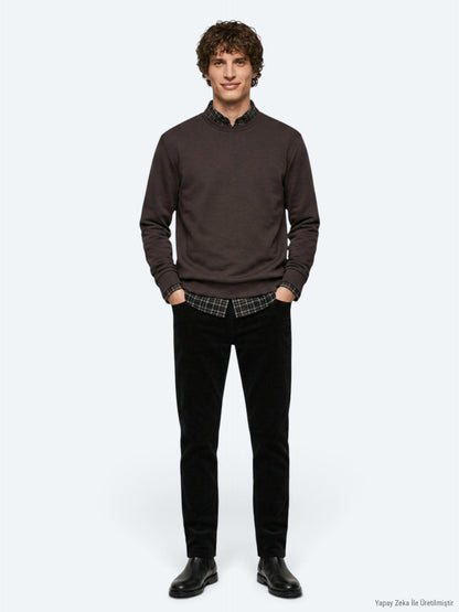 Brauner Rundhalsausschnitt Pullover