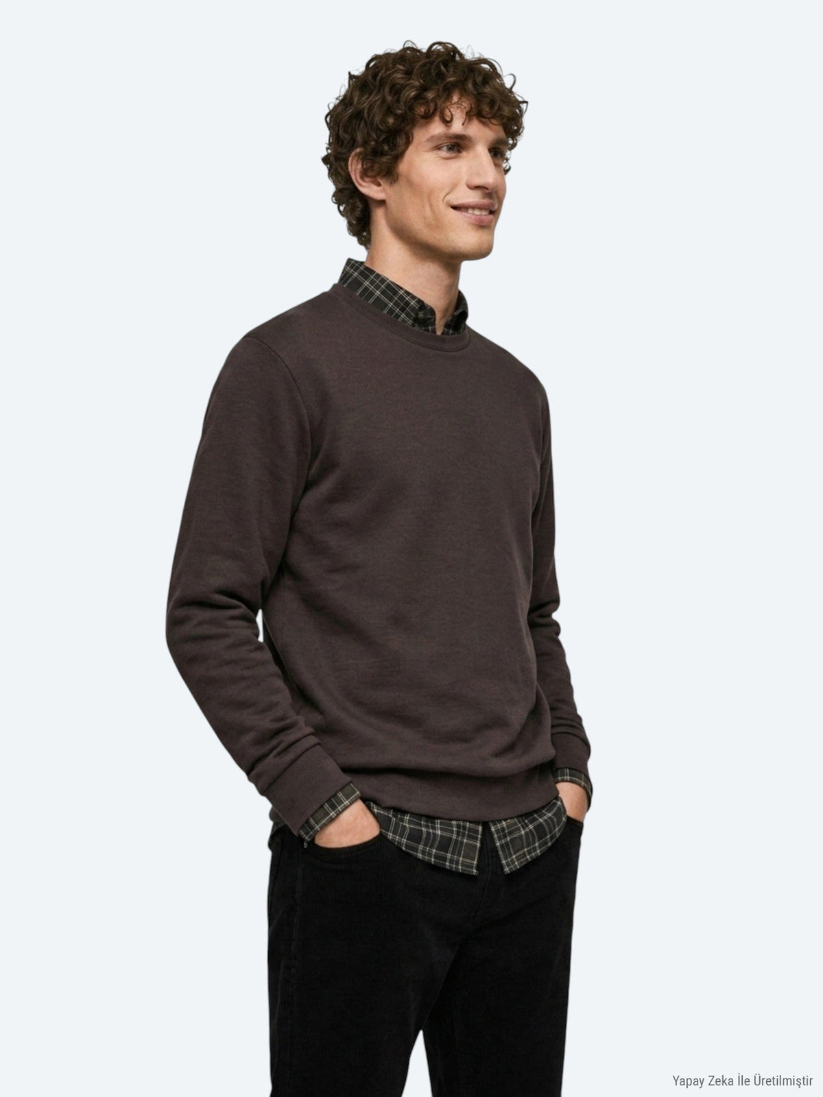 Brauner Rundhalsausschnitt Pullover