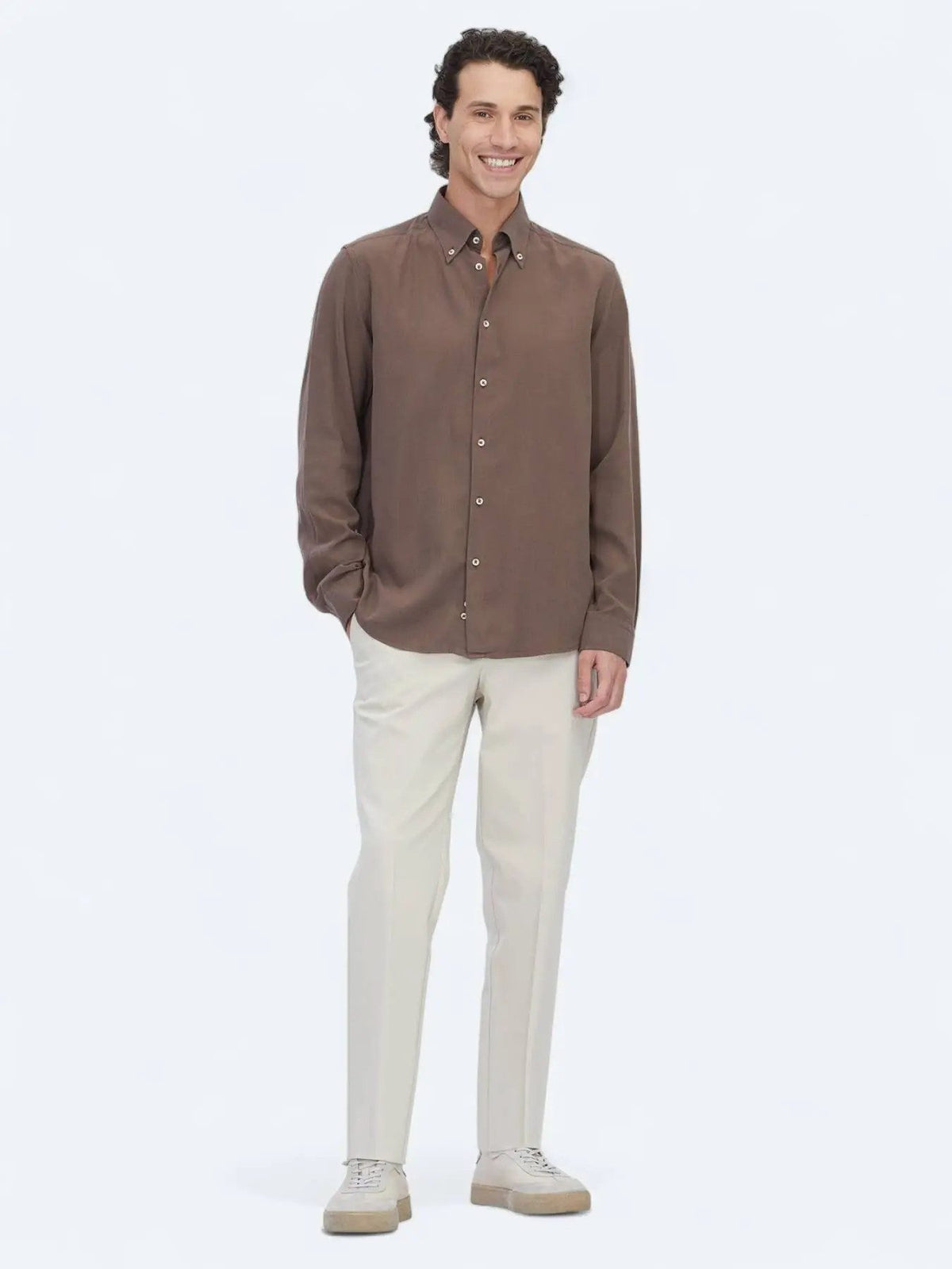 Braun Regular Fit Casual Baumwollhemd