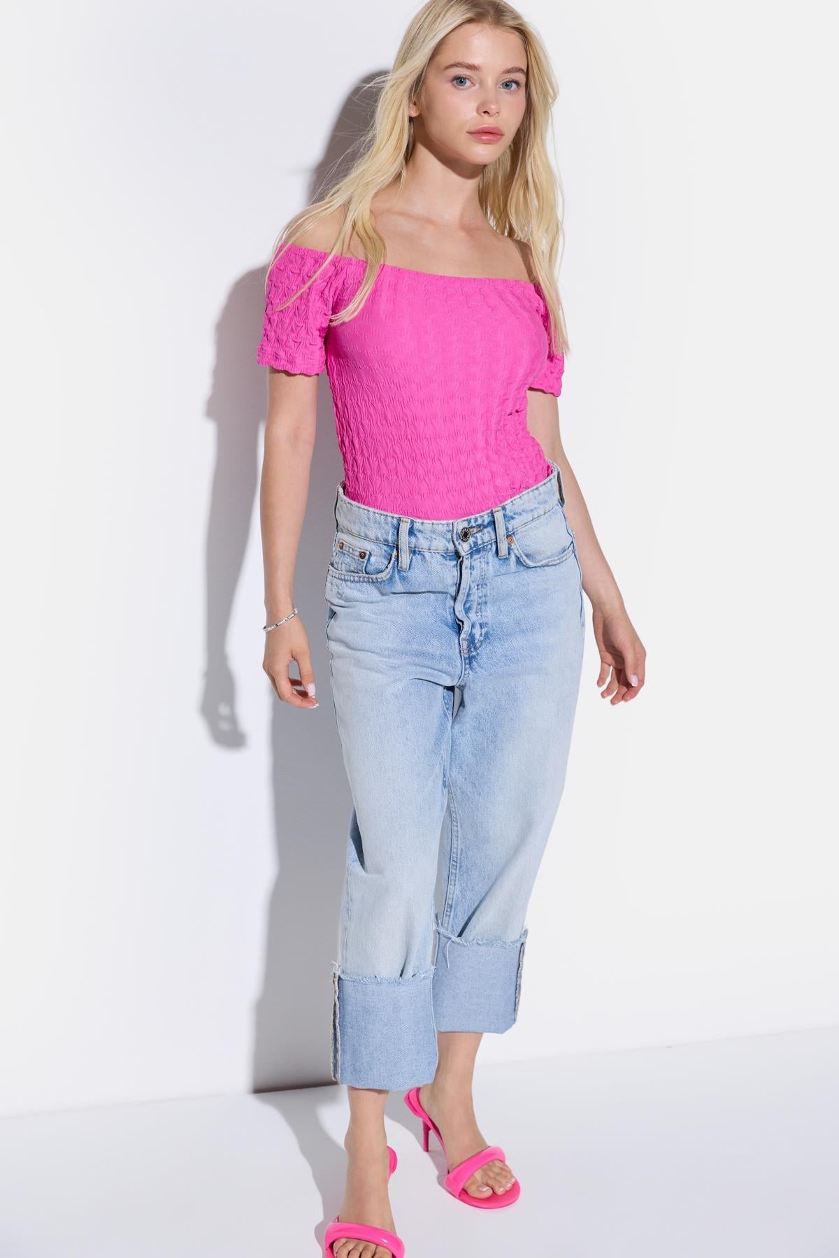 schulterfreie Bluse aus Crêpe-Stoff