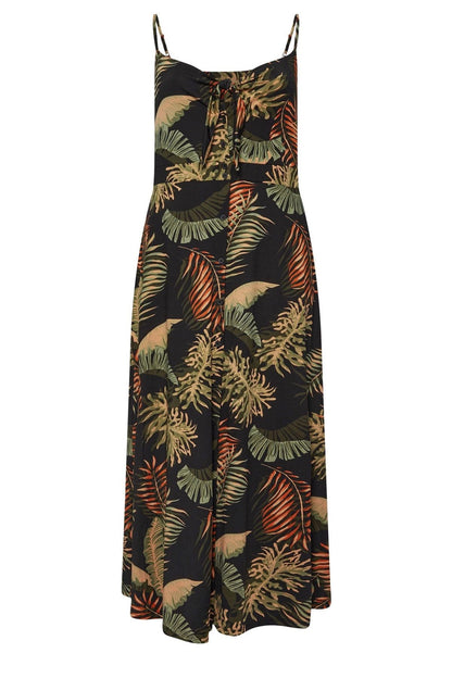 Plus-Size-Maxikleid mit Trägern, tiefem Ausschnitt und Blumenmuster