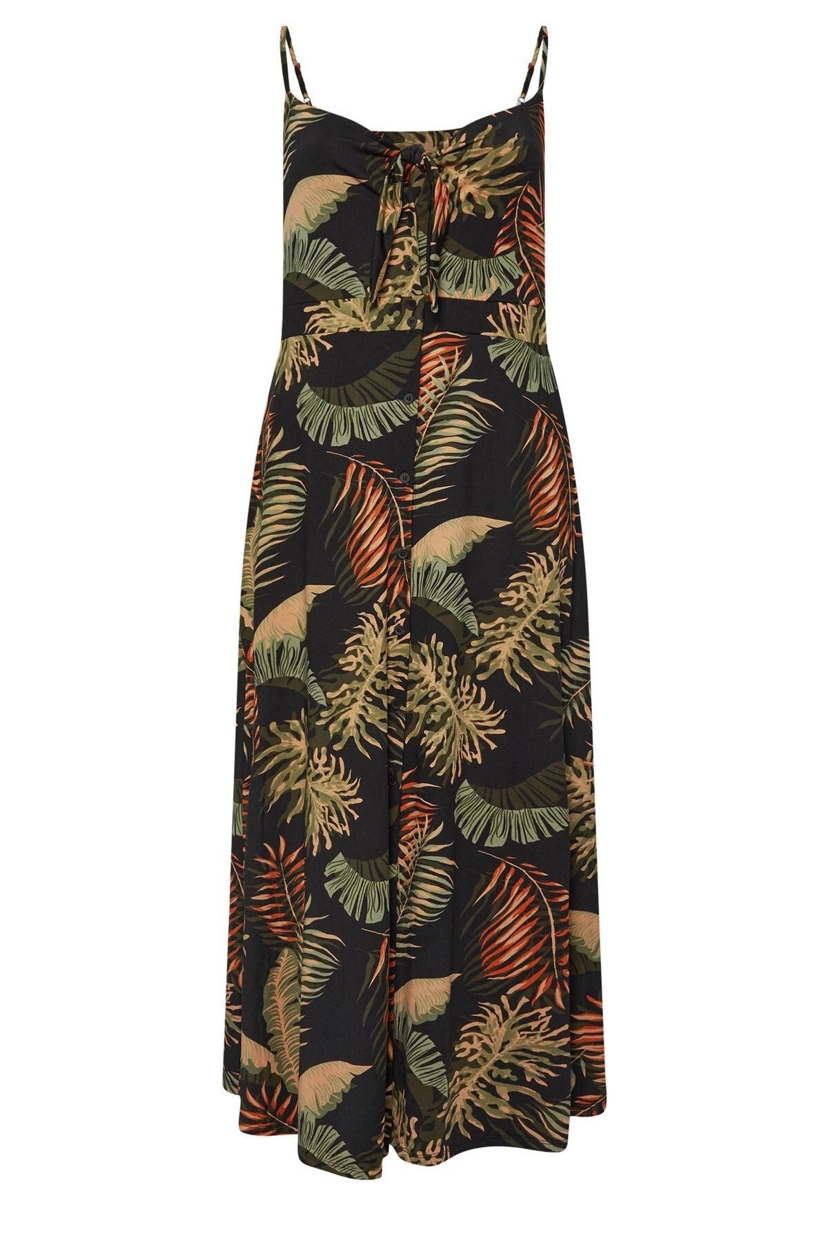 Plus-Size-Maxikleid mit Trägern, tiefem Ausschnitt und Blumenmuster