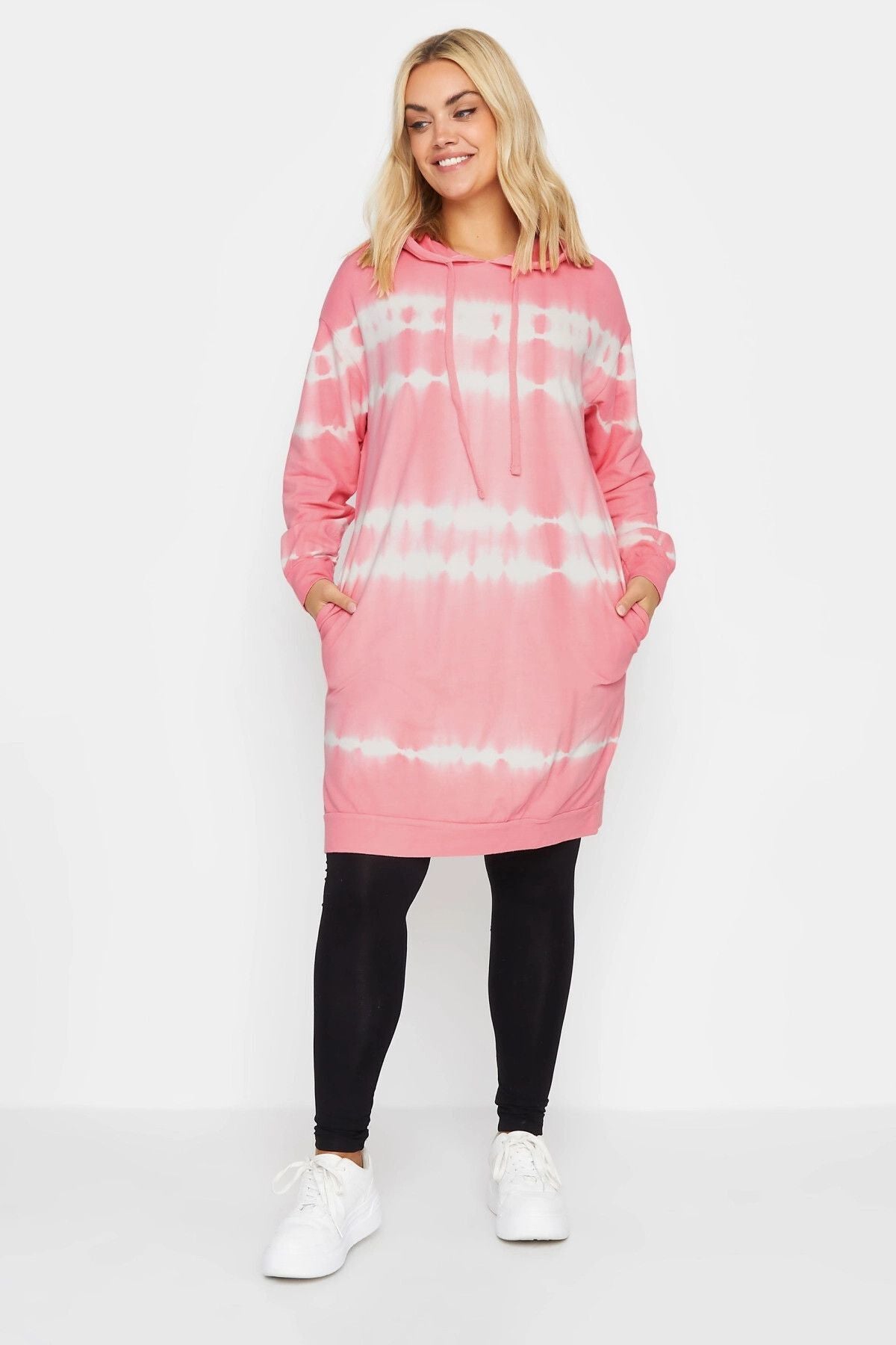 Kapuzenpullover mit Batikmuster in Übergröße, lange Passform und Taschen