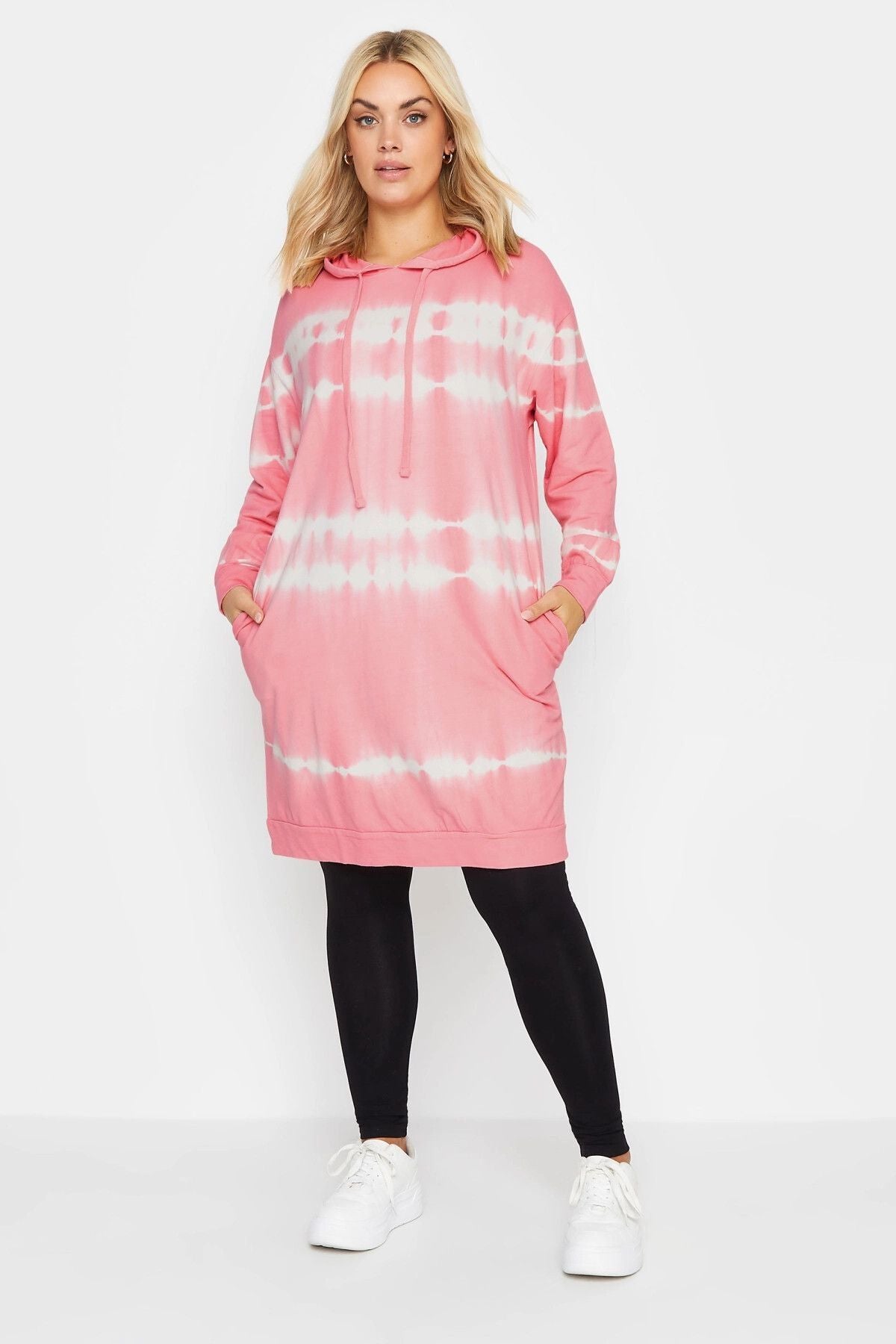 Kapuzenpullover mit Batikmuster in Übergröße, lange Passform und Taschen