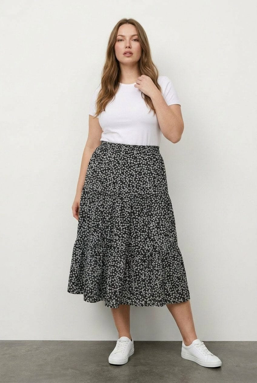 Plus Size Elastischer Bund Faltenrock Blumen