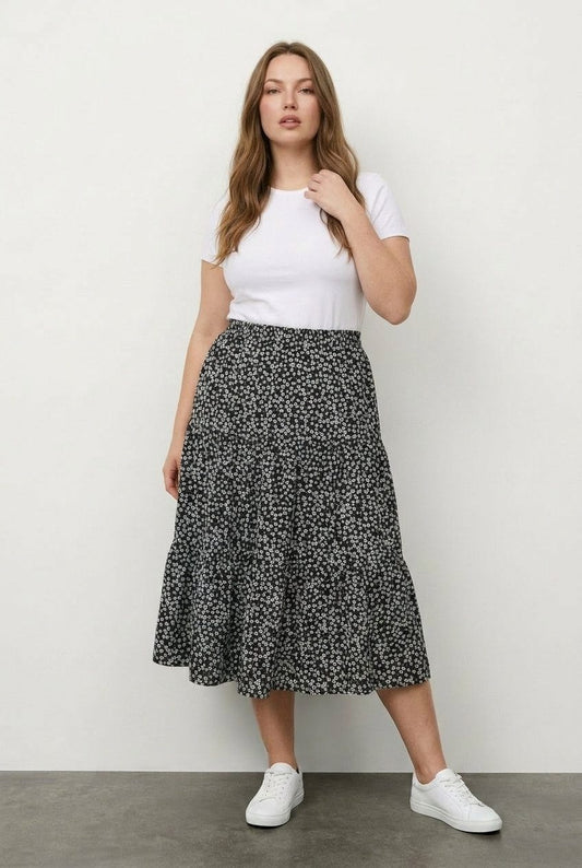 Plus Size Elastischer Bund Faltenrock Blumen