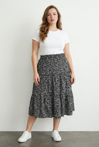 Plus Size Elastischer Bund Faltenrock Blumen