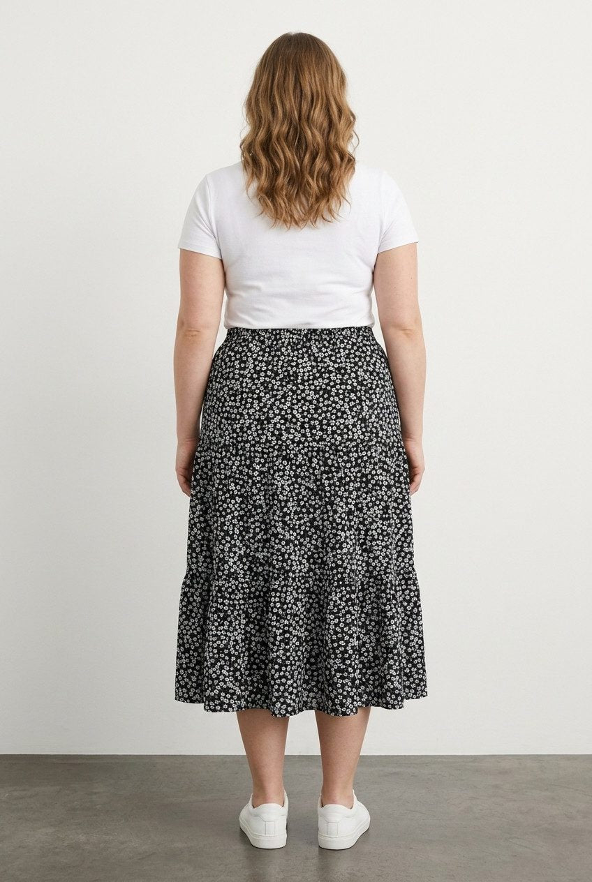 Plus Size Elastischer Bund Faltenrock Blumen