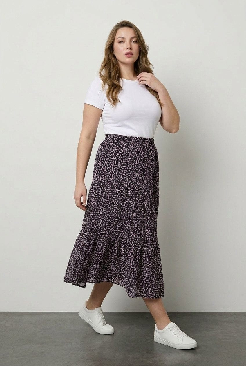 Plus Size Elastischer Bund Faltenrock Blumen
