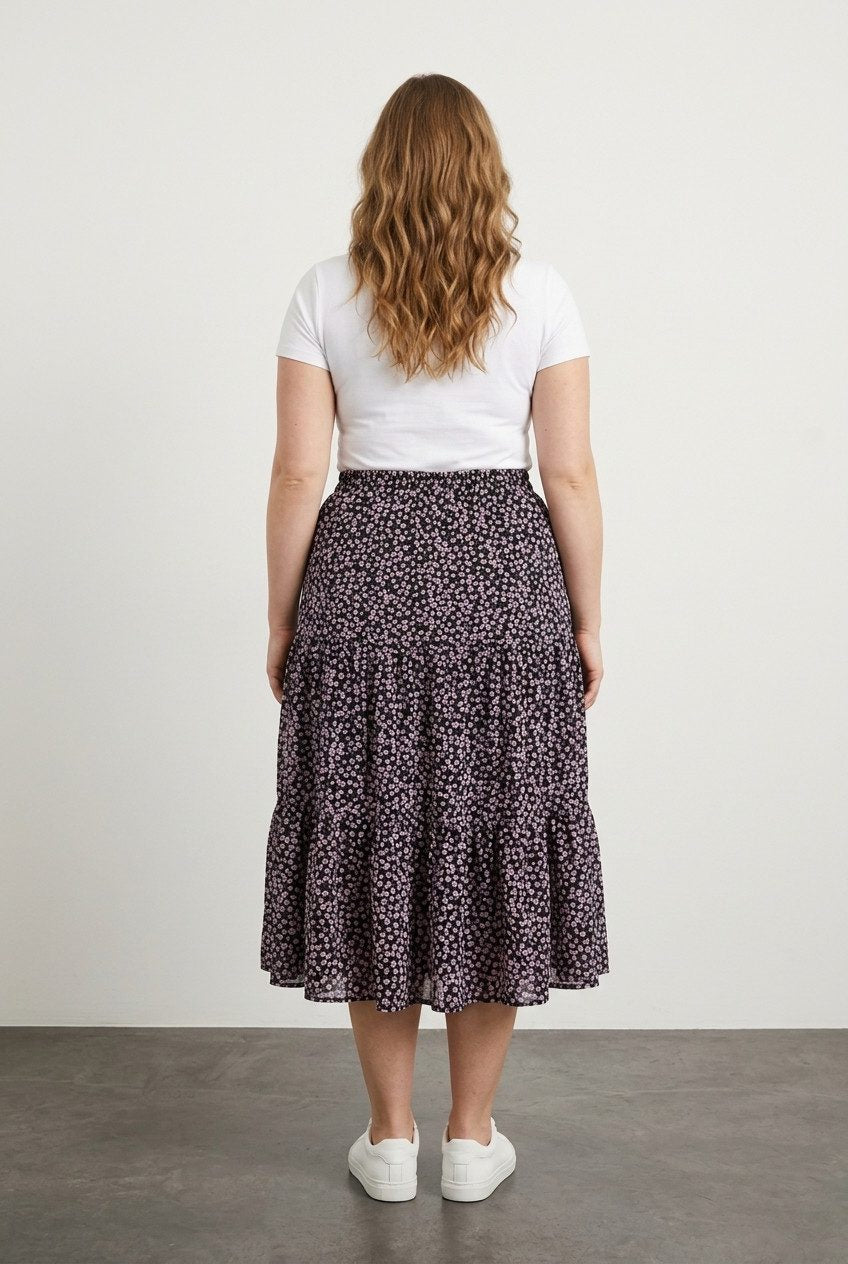 Plus Size Elastischer Bund Faltenrock Blumen