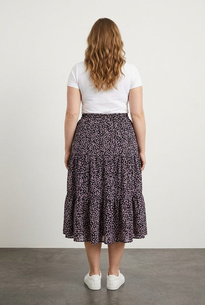 Plus Size Elastischer Bund Faltenrock Blumen