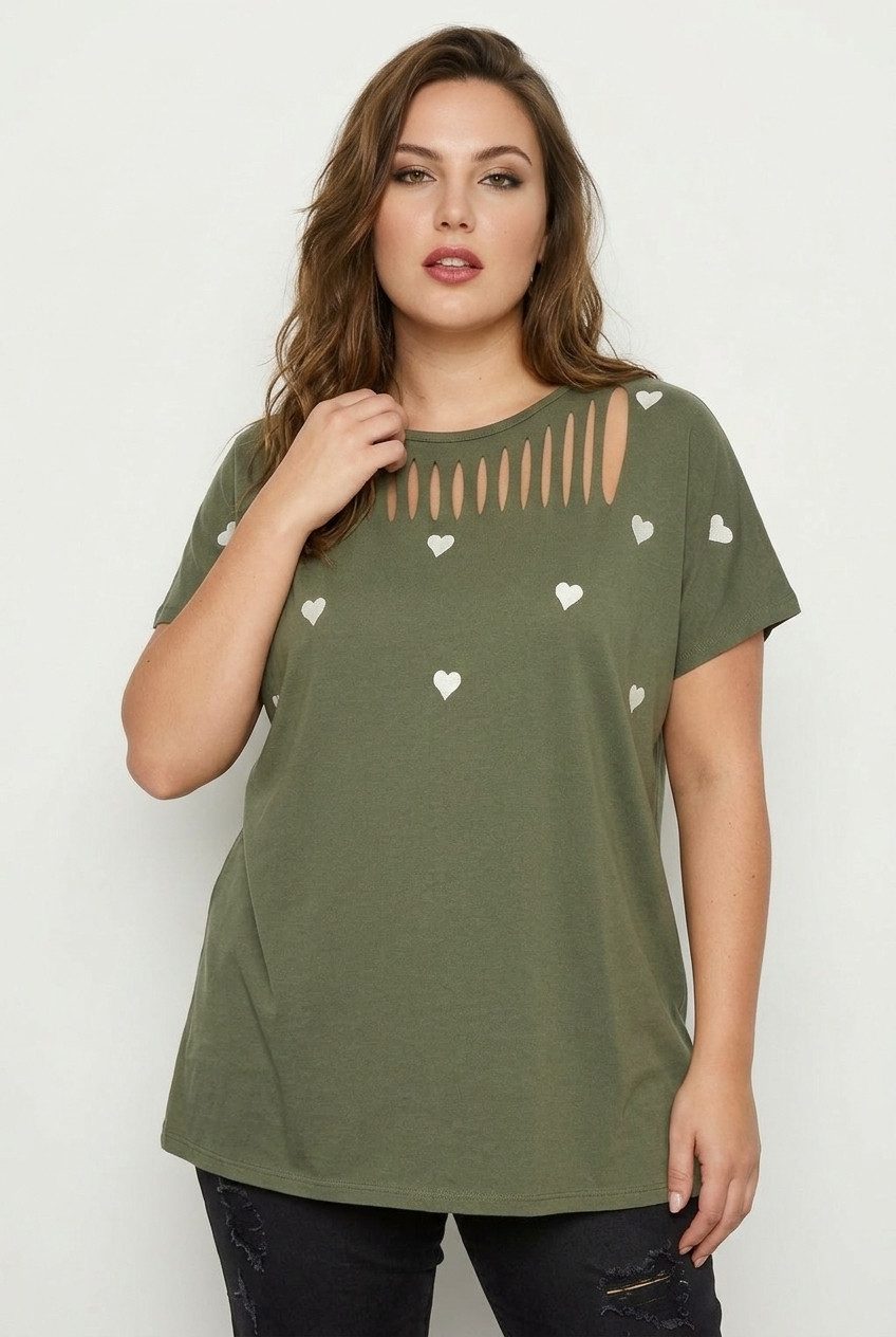 Plus Size Kurzarm T-Shirt mit Ausschnitt