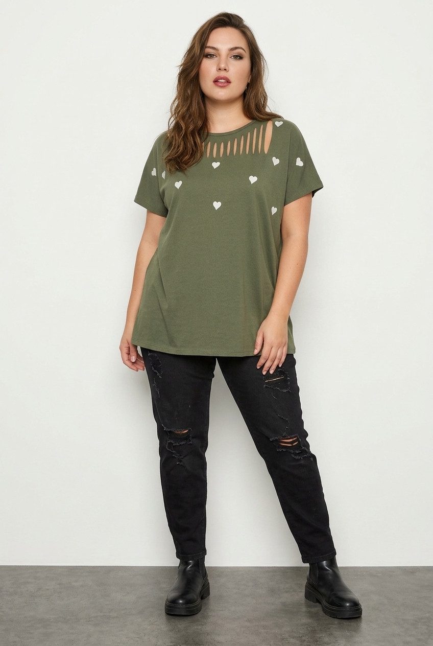 Plus Size Kurzarm T-Shirt mit Ausschnitt