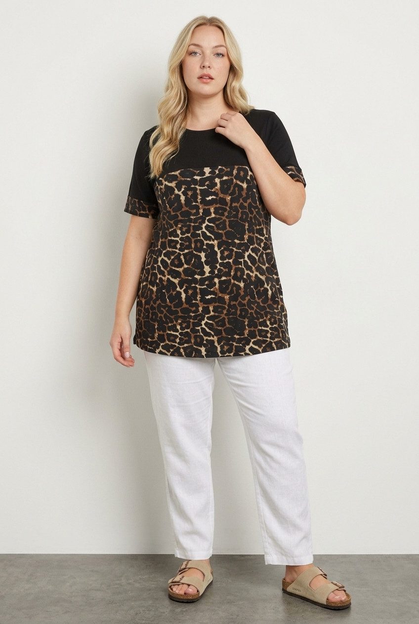 Große Größen Leopardenmuster T-Shirt