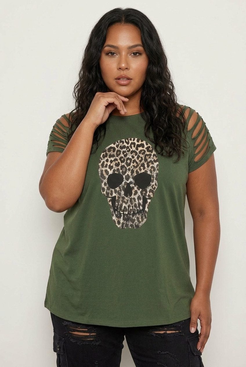 Plus Size Totenkopf Druck T-Shirt mit Detail