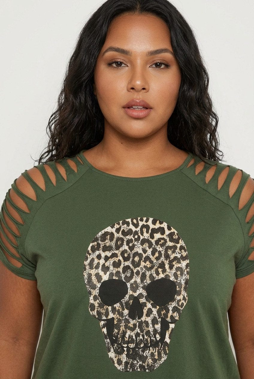 Plus Size Totenkopf Druck T-Shirt mit Detail