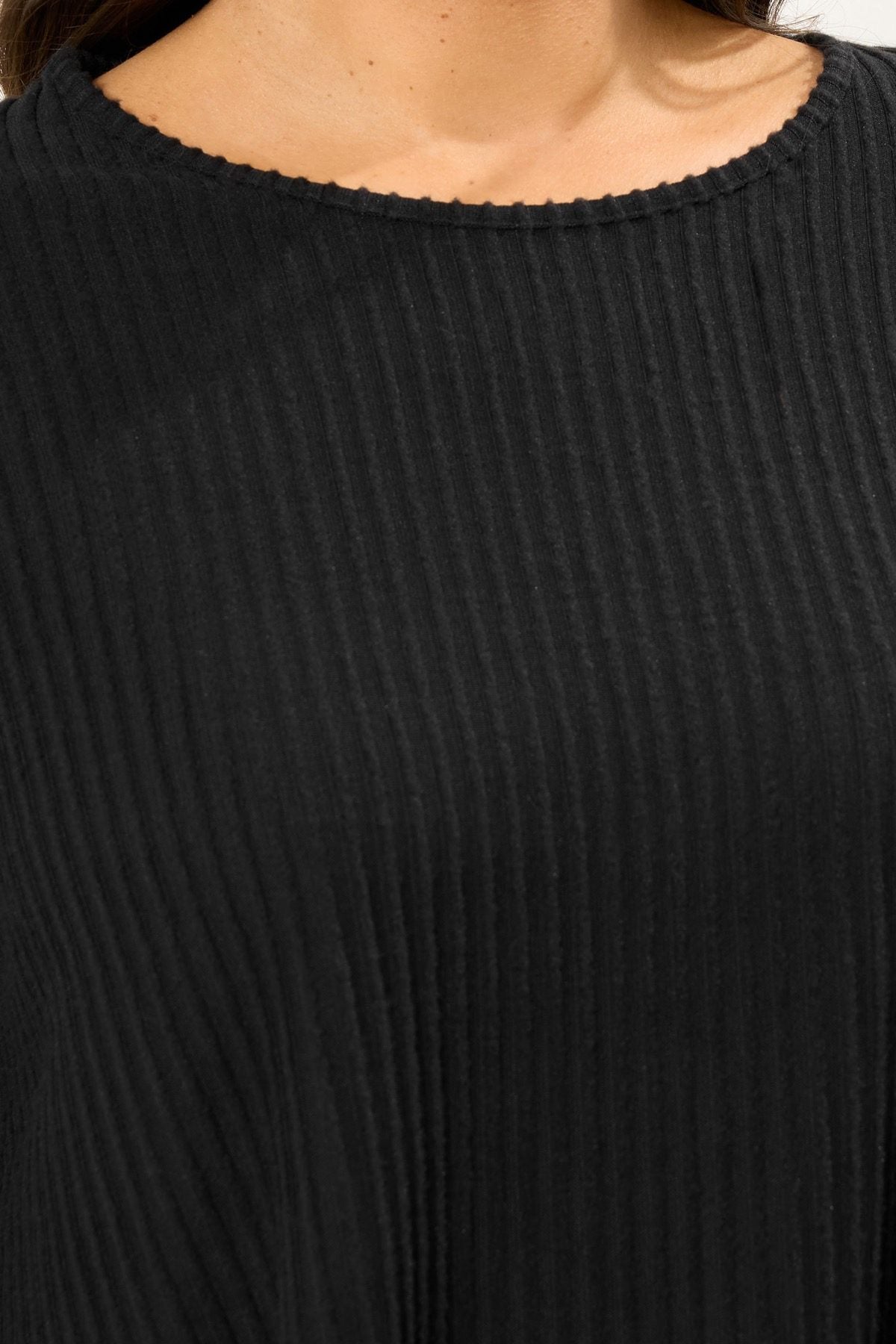 Plus Size Rundhals Langarm-Rippstrick-T-Shirt
