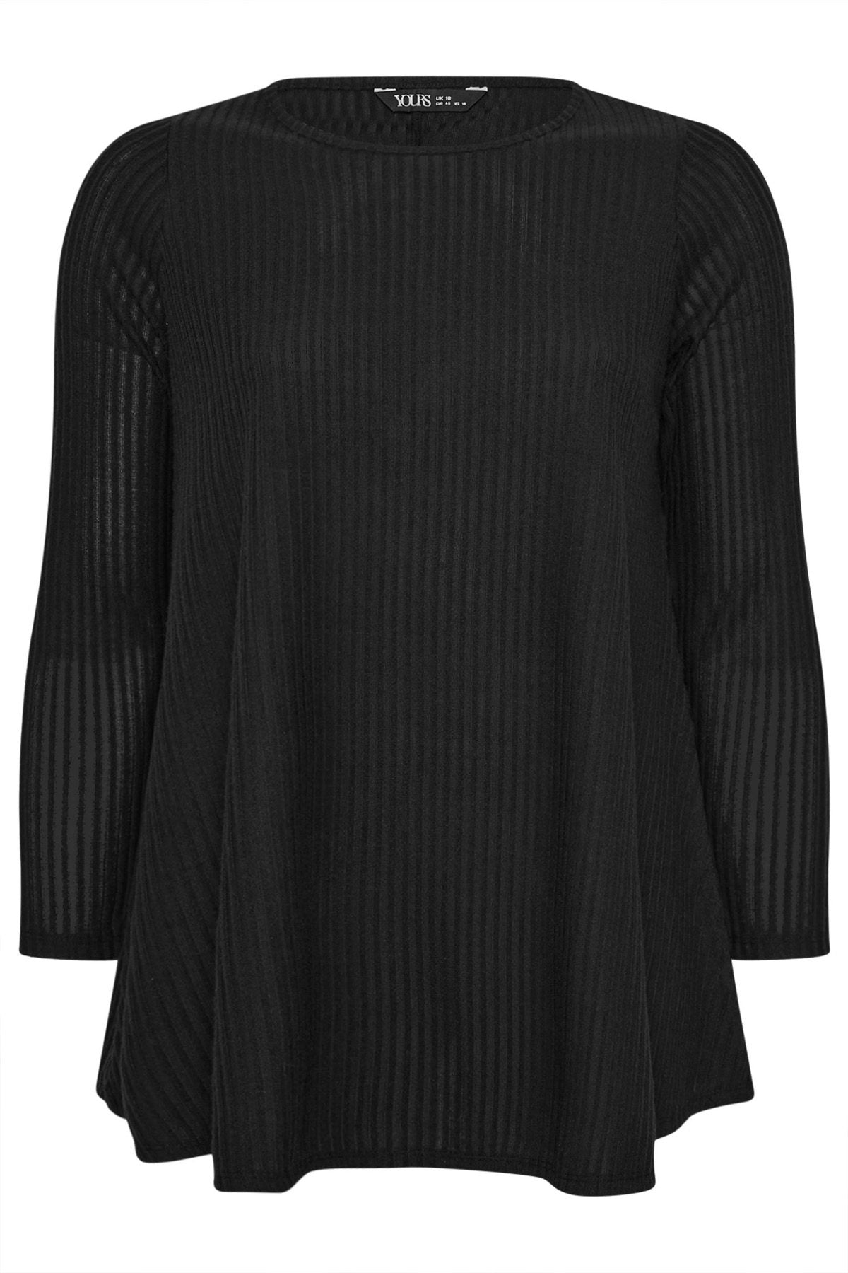 Plus Size Rundhals Langarm-Rippstrick-T-Shirt