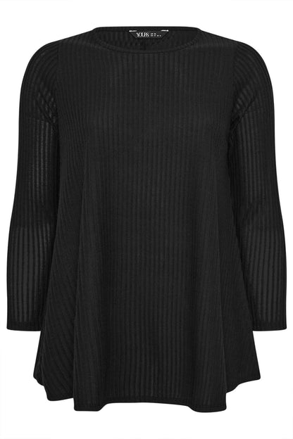 Plus Size Rundhals Langarm-Rippstrick-T-Shirt