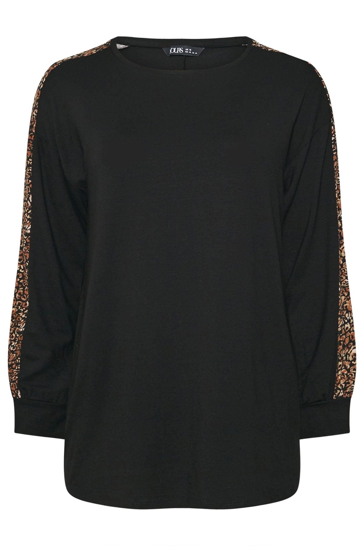 Plus Size Rundhals-Langarm-T-Shirt mit Leopardenmuster
