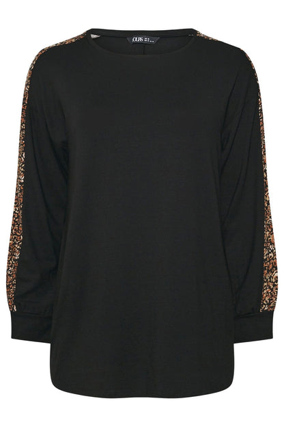 Plus Size Rundhals-Langarm-T-Shirt mit Leopardenmuster
