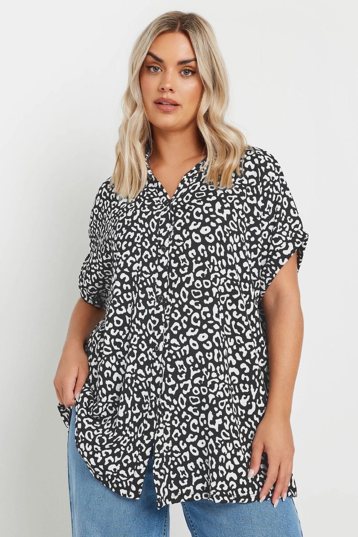 Plus Size Loose Fit Gemustertes Hemd