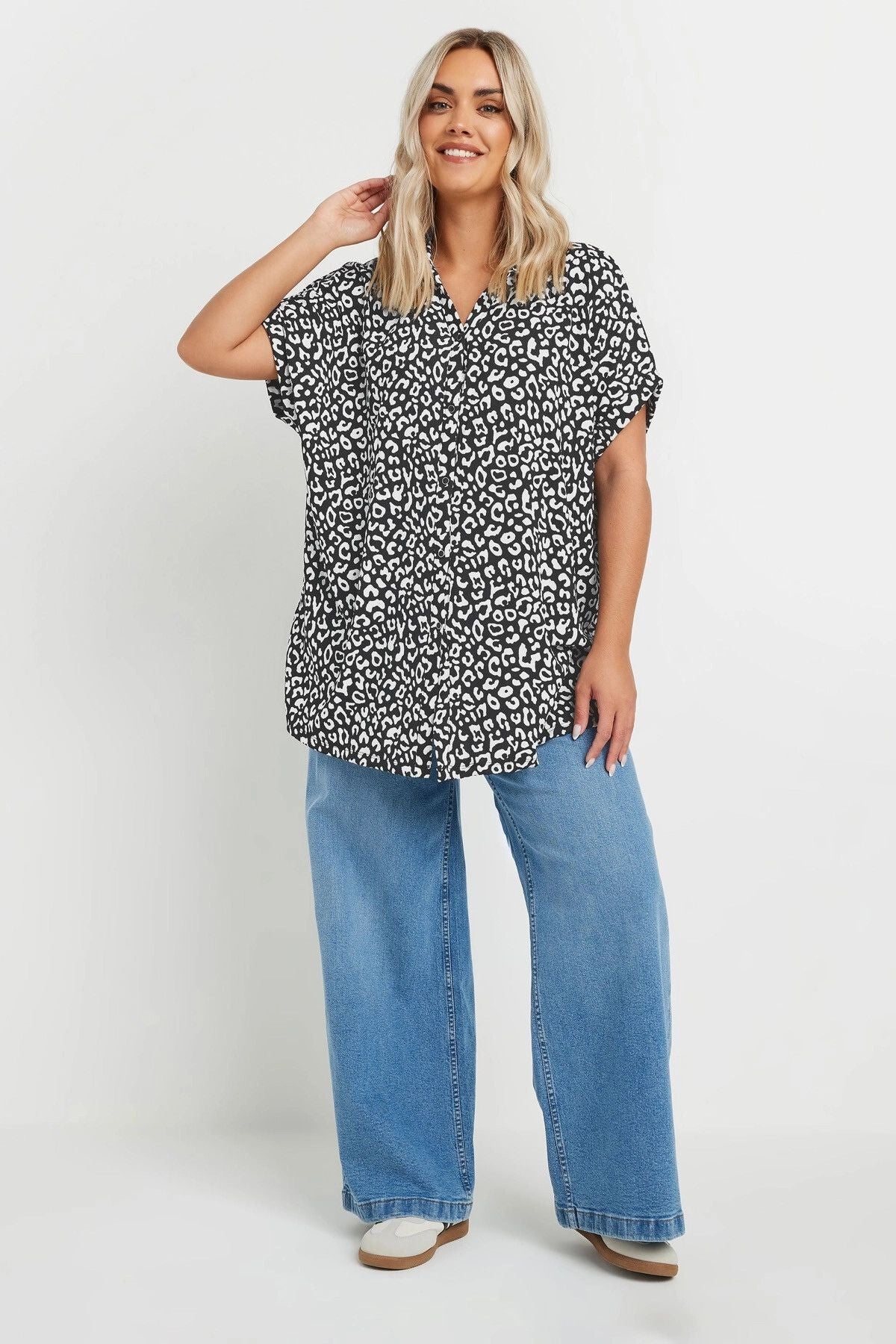 Plus Size Loose Fit Gemustertes Hemd