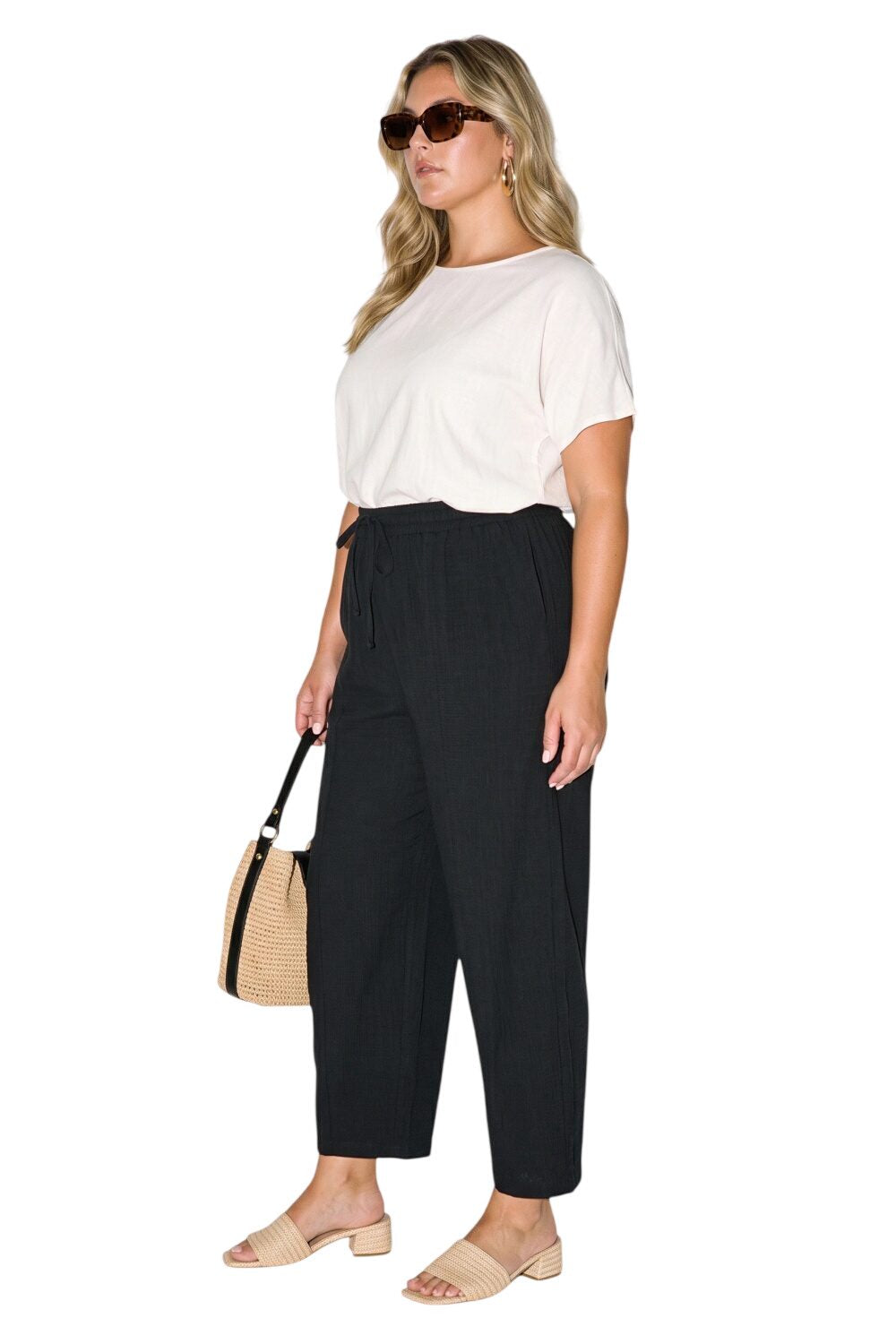Plus Size Hochtaillierte Textilhose
