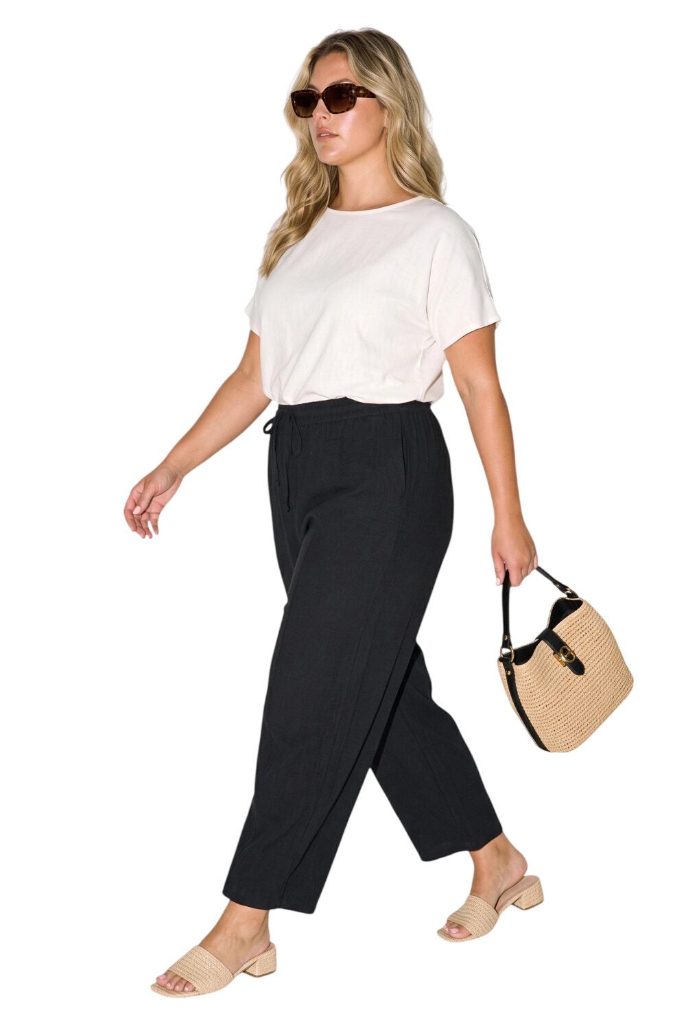 Plus Size Hochtaillierte Textilhose