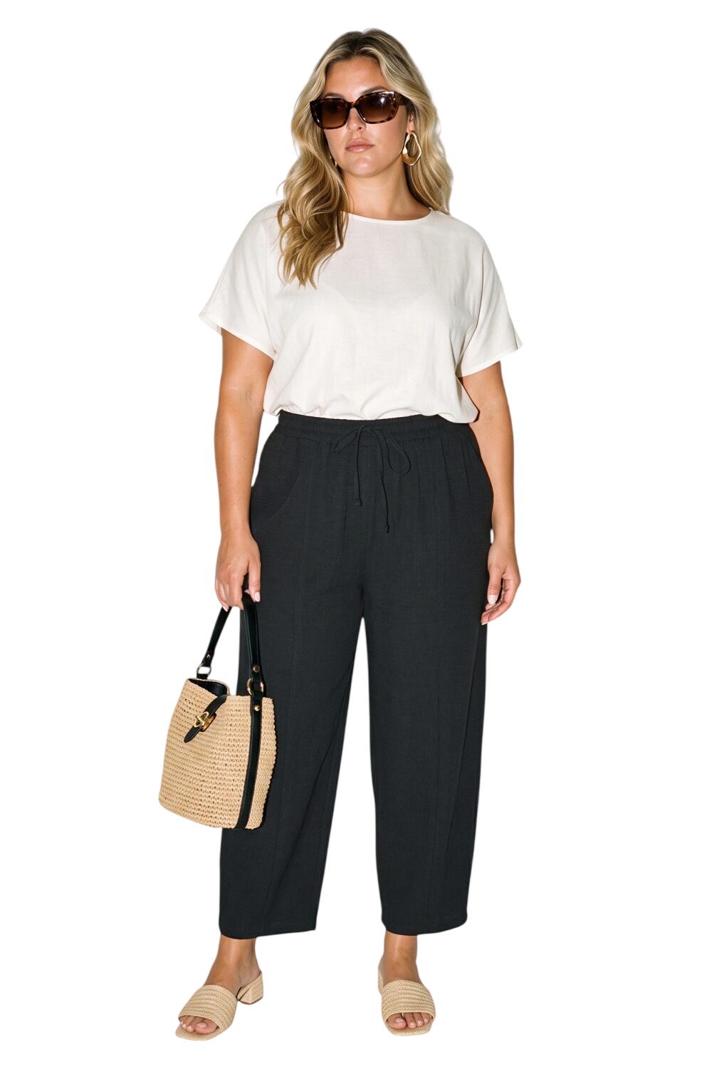 Plus Size Hochtaillierte Textilhose