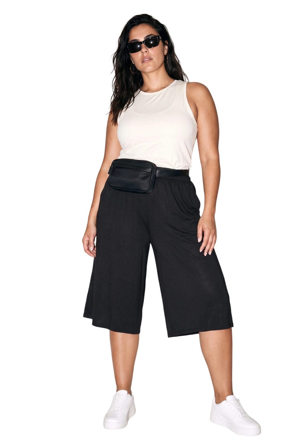 Plus Size Weite Capri-Hose mit Taschen