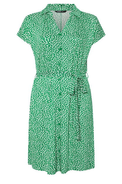 Plus Size Minikleid mit Blumenmuster, Gürtel und Knöpfen