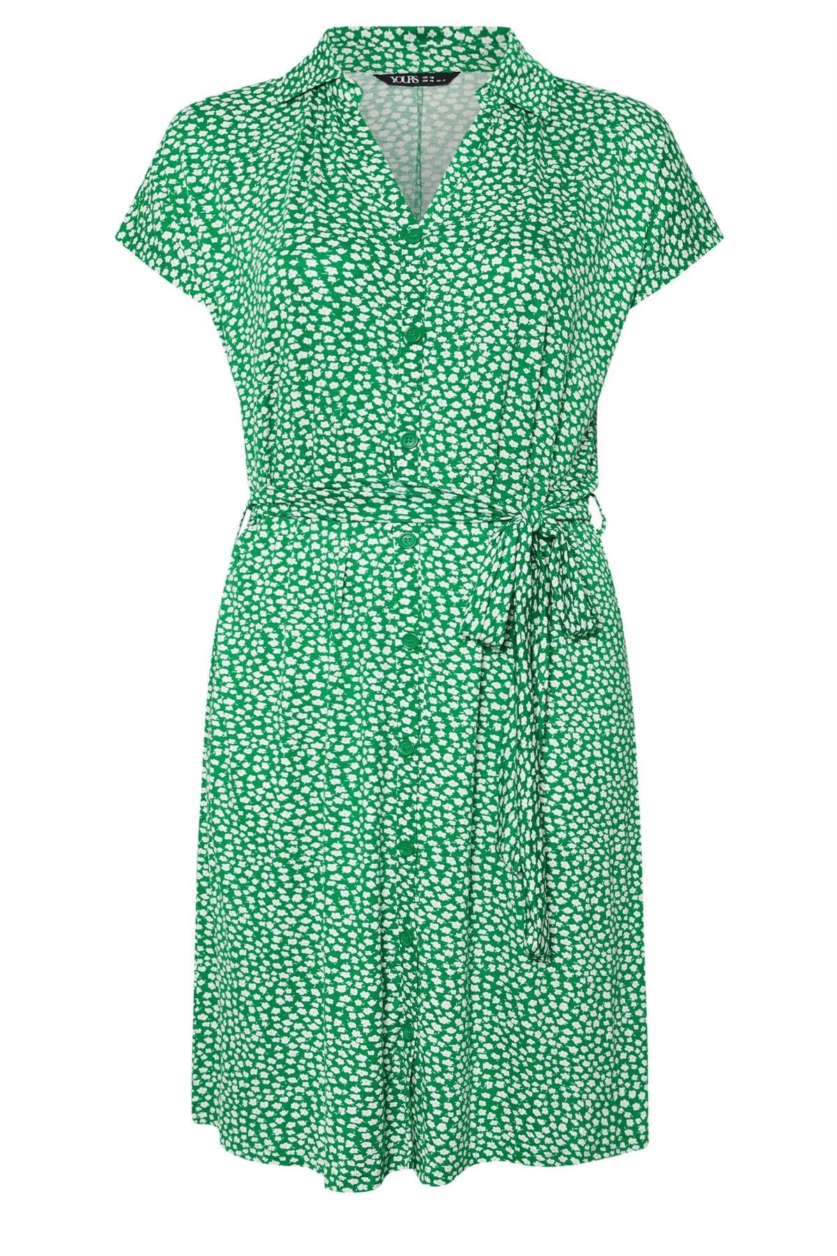Plus Size Minikleid mit Blumenmuster, Gürtel und Knöpfen