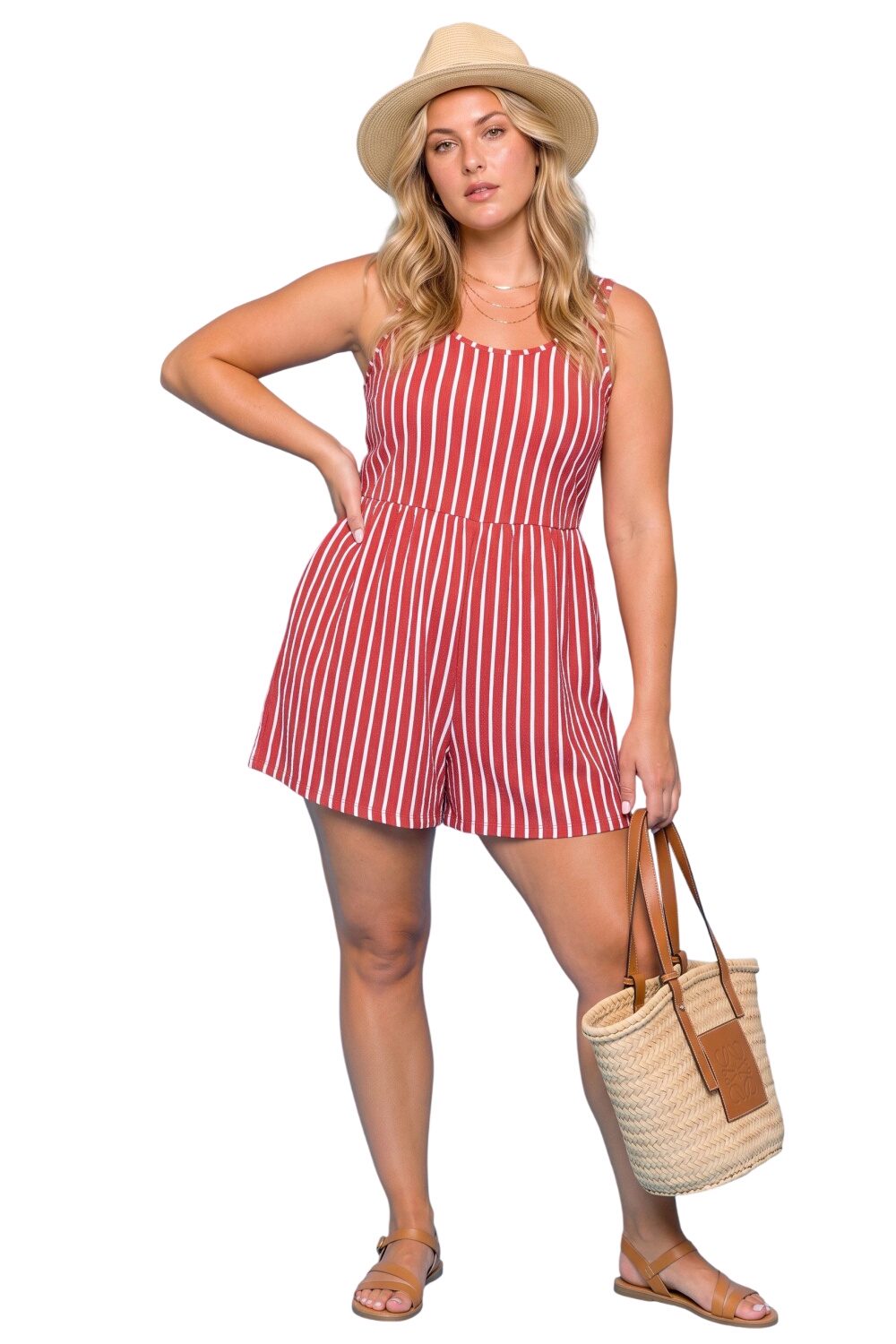 Plus Size Gestreifter Mini-Overall