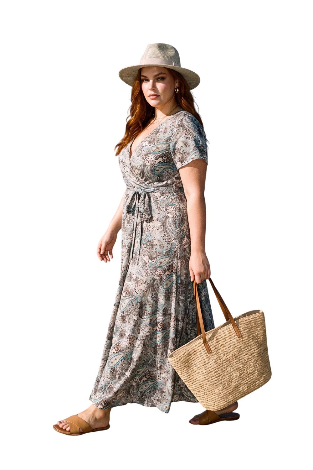 Plus Size Gemustertes V-Ausschnitt Maxikleid