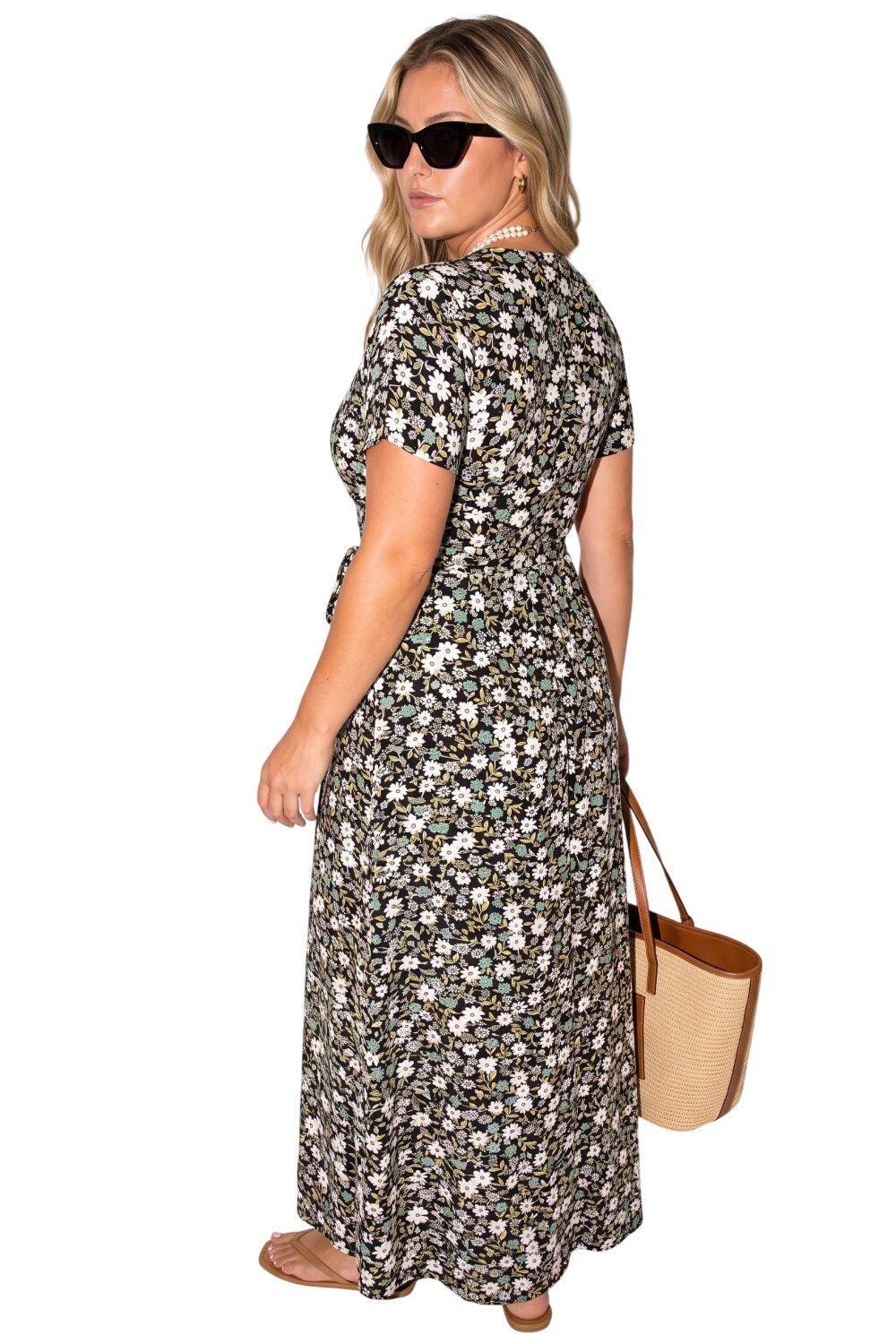 Plus Size Gemustertes V-Ausschnitt Maxikleid