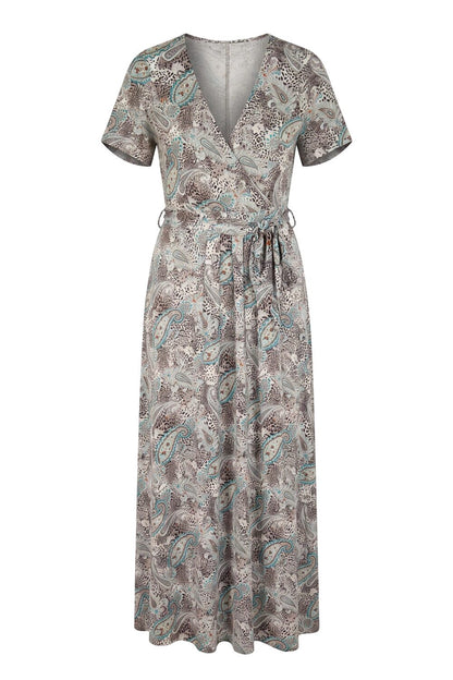Plus Size Gemustertes V-Ausschnitt Maxikleid