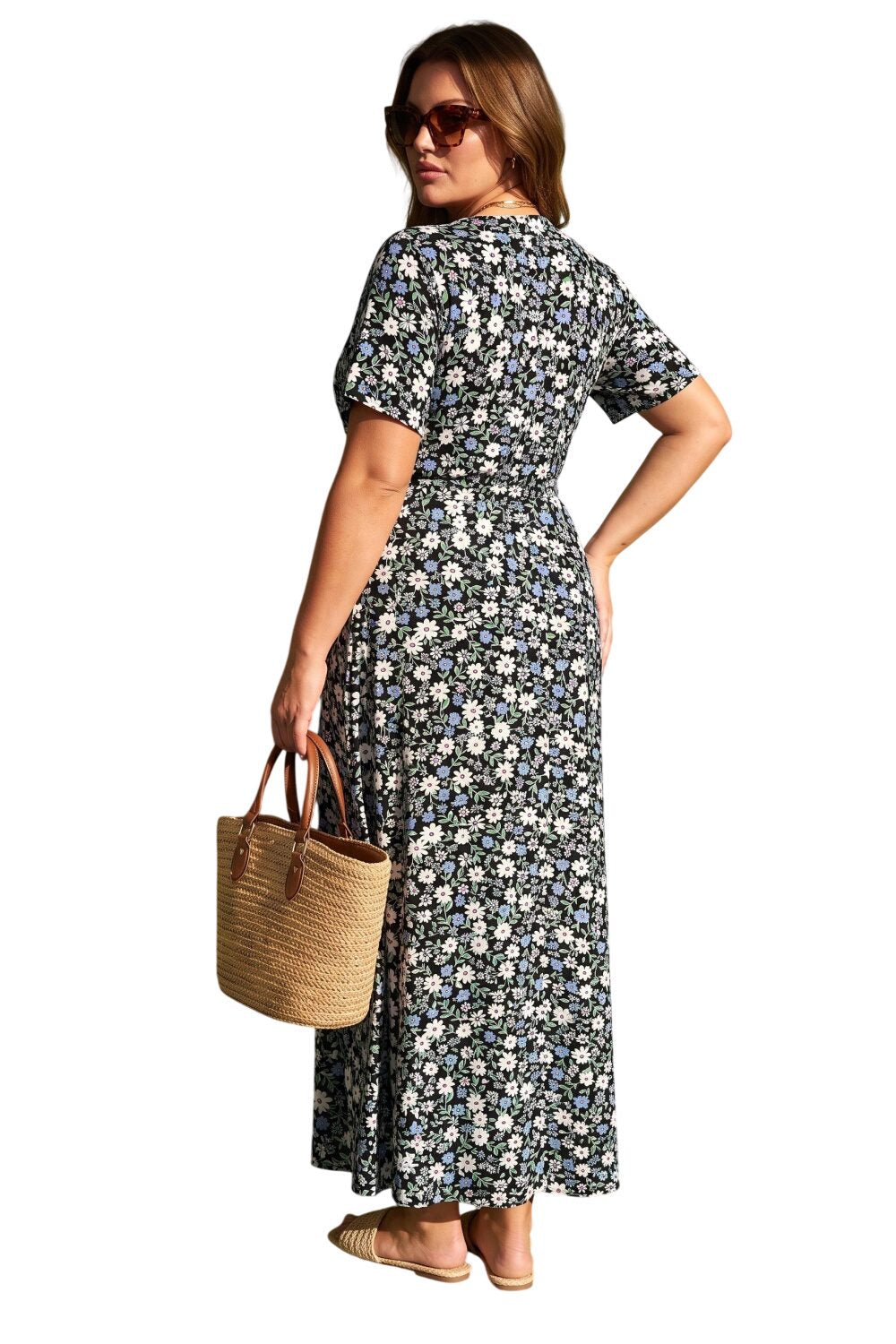 Plus-Size Gemustertes Wickel-Maxi-Kleid