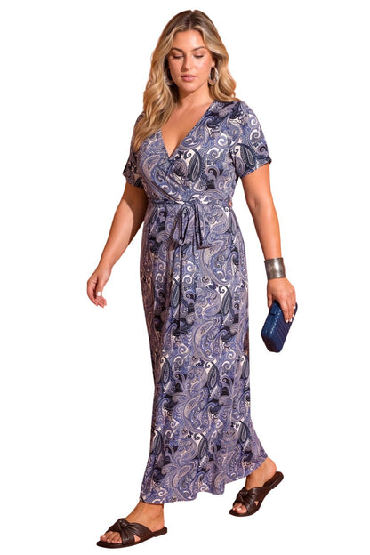 Plus-Size Gemustertes Wickel-Maxi-Kleid