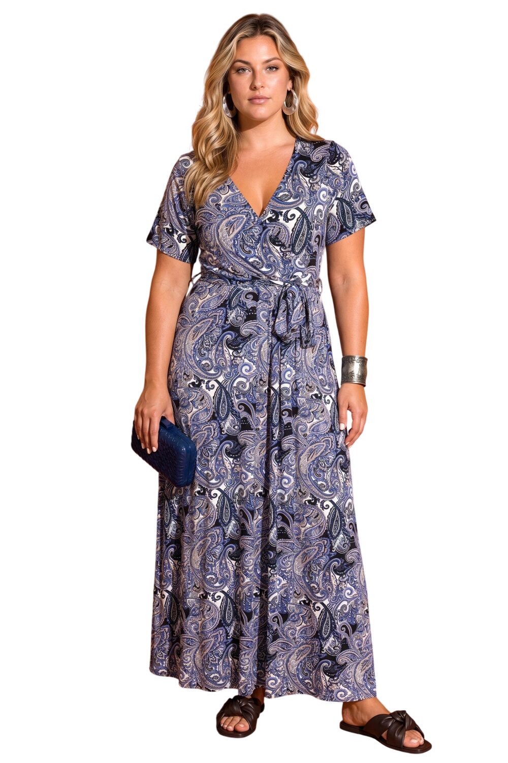 Plus-Size Gemustertes Wickel-Maxi-Kleid