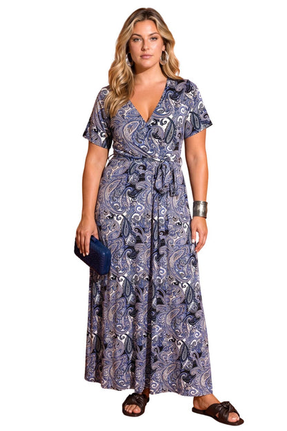 Plus-Size Gemustertes Wickel-Maxi-Kleid