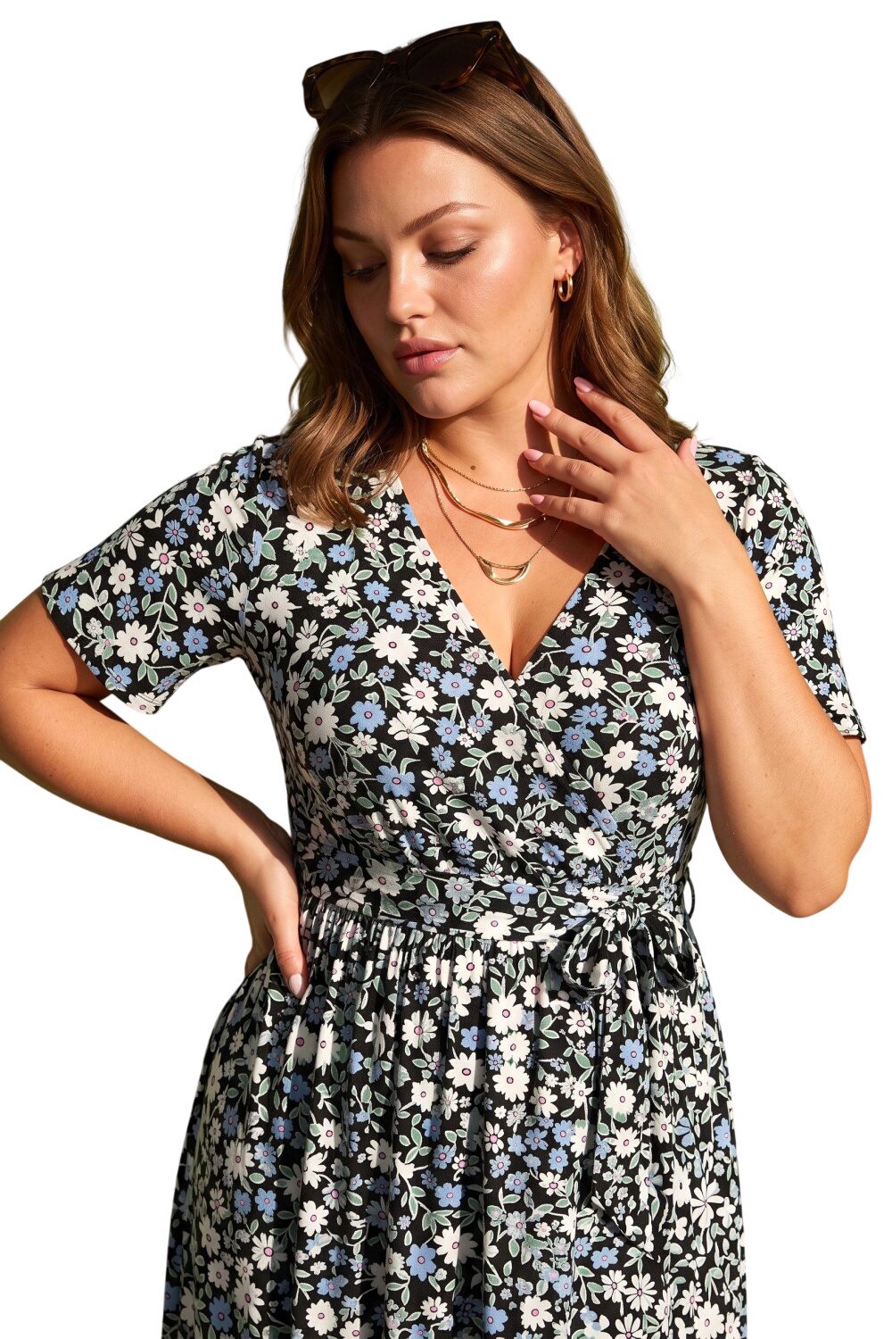 Plus-Size Gemustertes Wickel-Maxi-Kleid