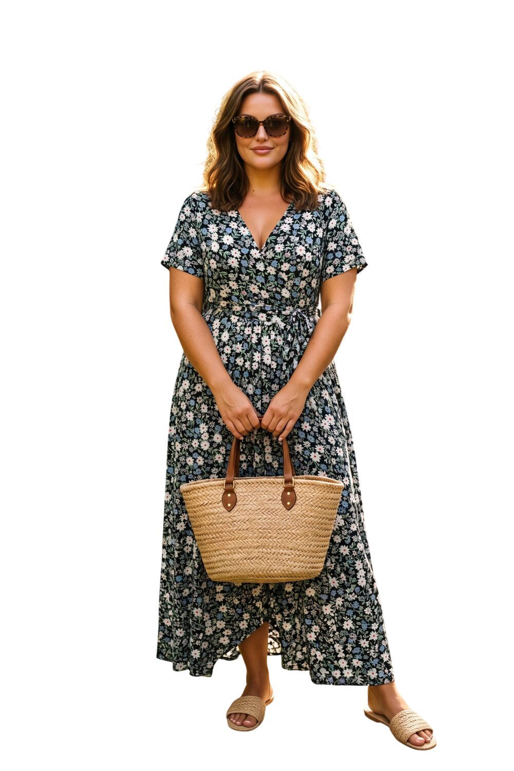 Plus-Size Gemustertes Wickel-Maxi-Kleid