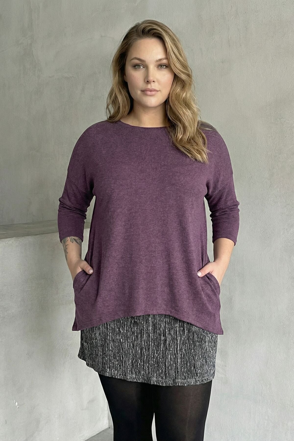 Rock in Übergröße mit Tülldetails, langärmelige, dünne Bluse