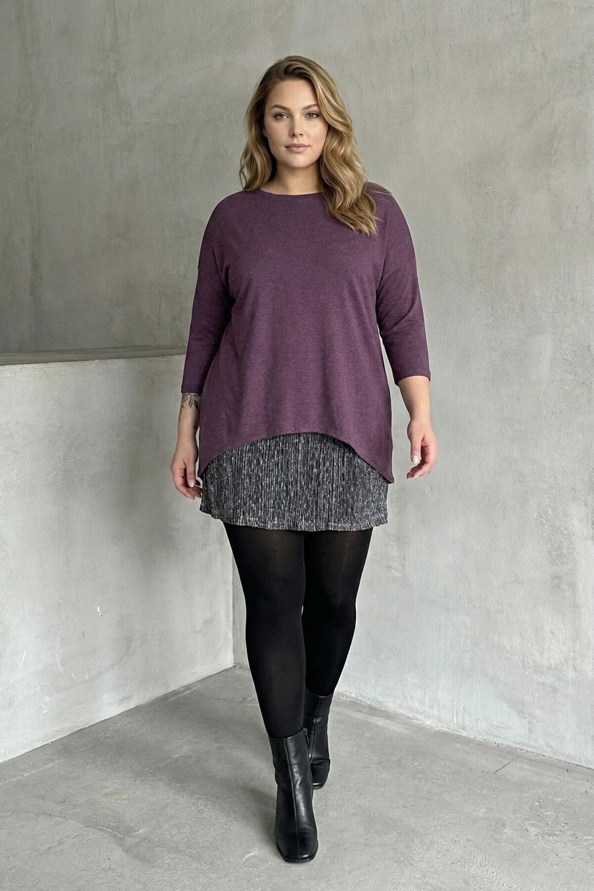 Rock in Übergröße mit Tülldetails, langärmelige, dünne Bluse