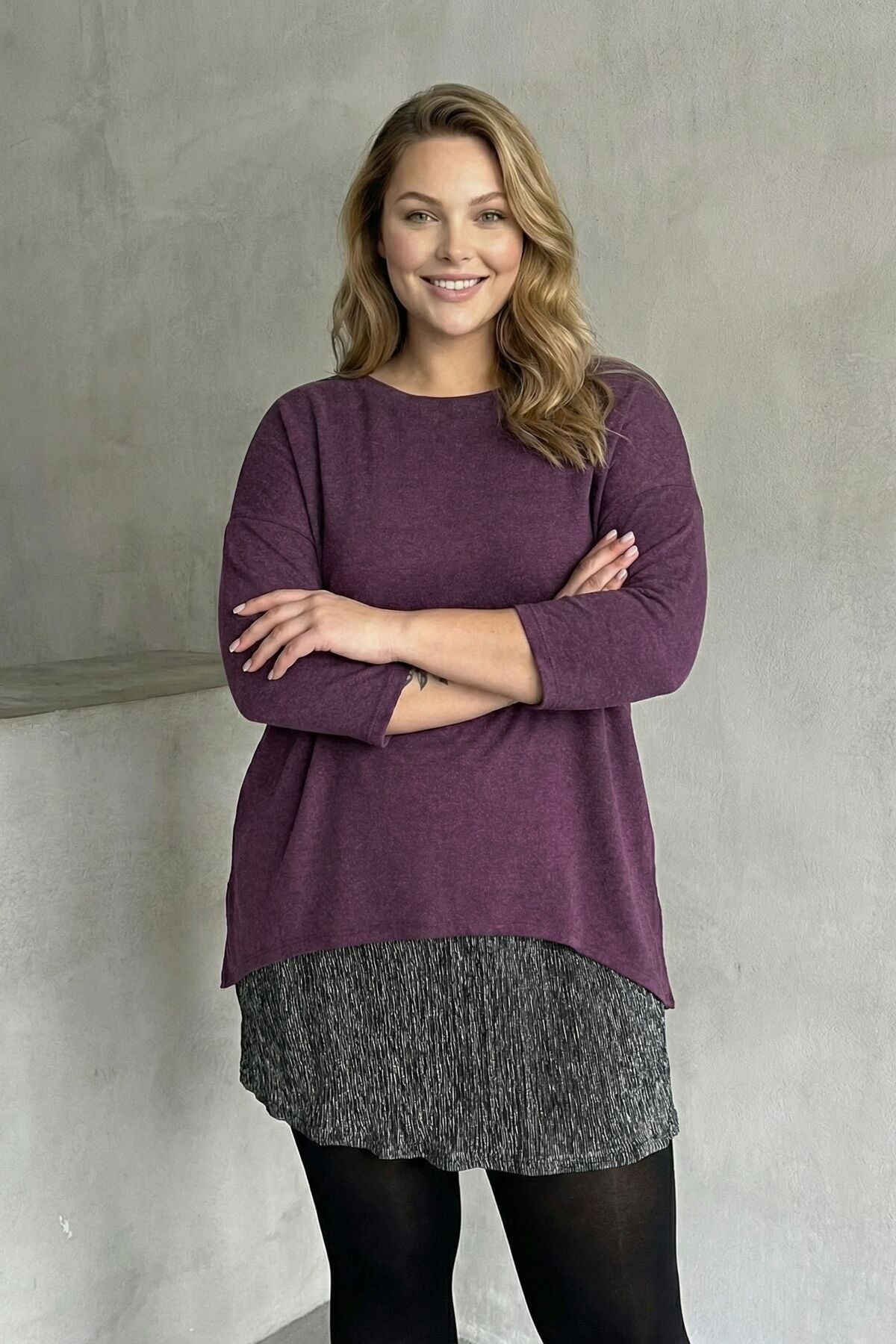 Rock in Übergröße mit Tülldetails, langärmelige, dünne Bluse