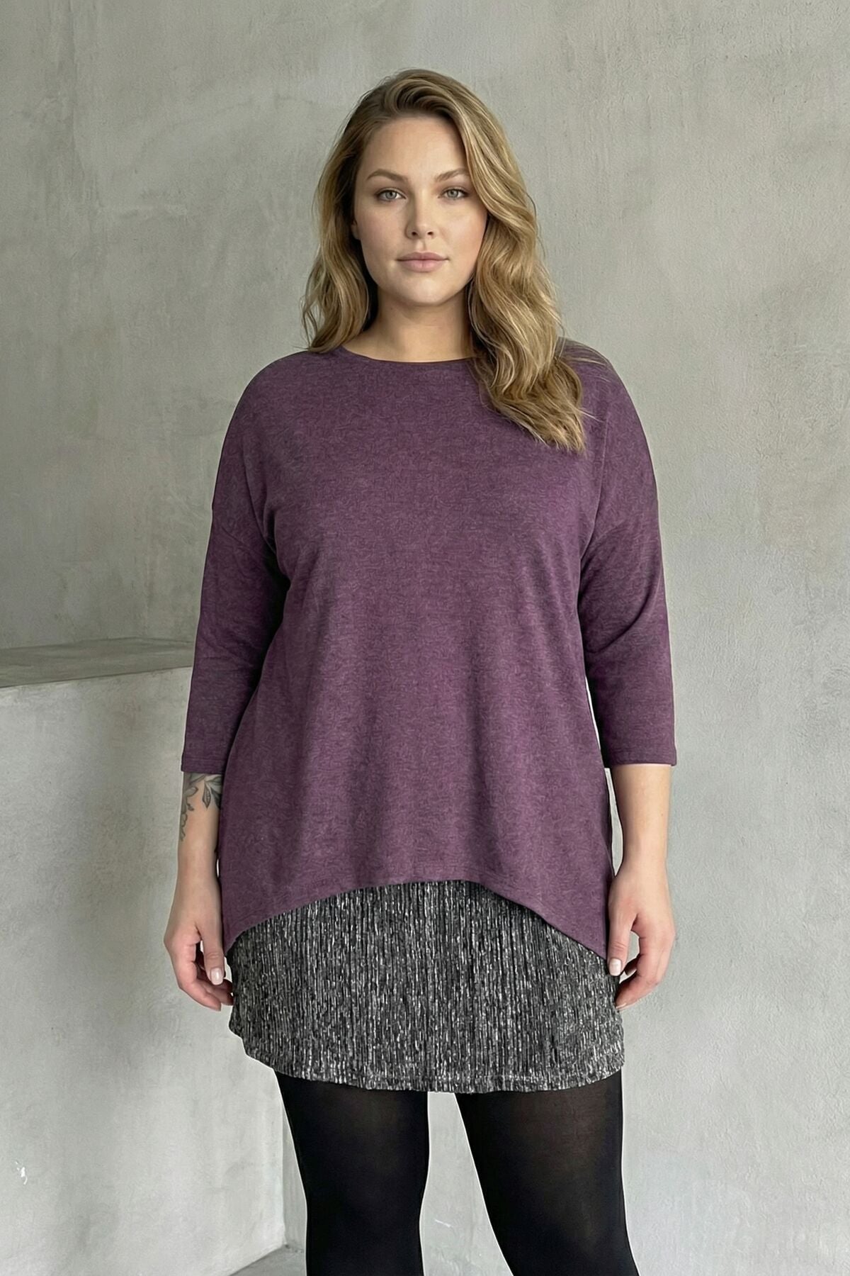 Rock in Übergröße mit Tülldetails, langärmelige, dünne Bluse
