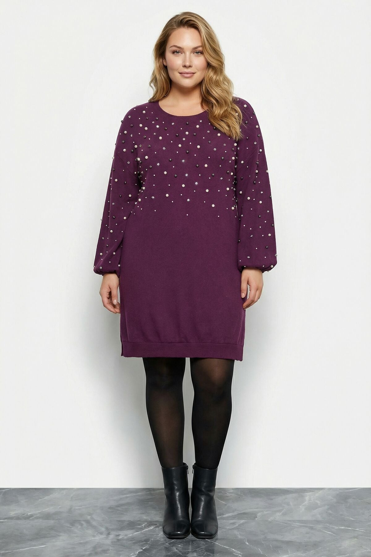 Plus-Size Perlen- und Stein-Kleid